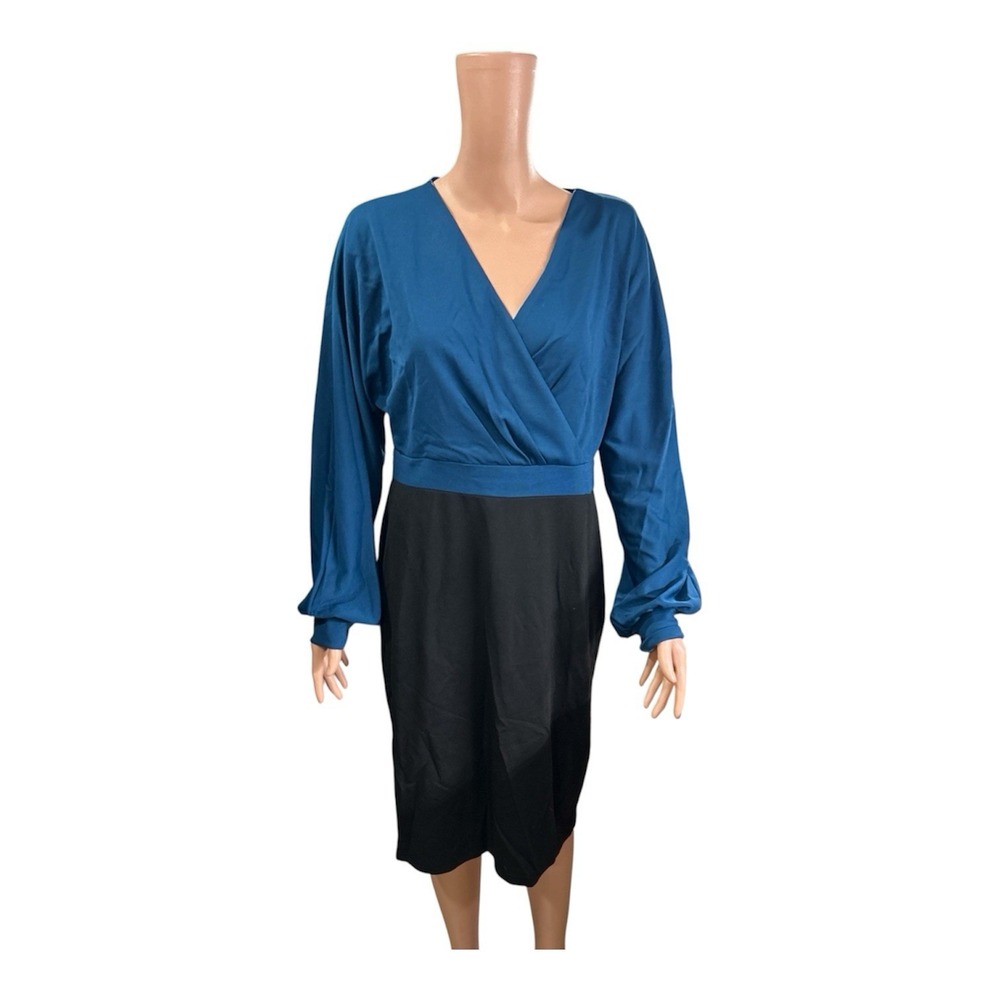 Grace Karin Women's Large Dress Blue & Black, Long Sleeve, Business Casual